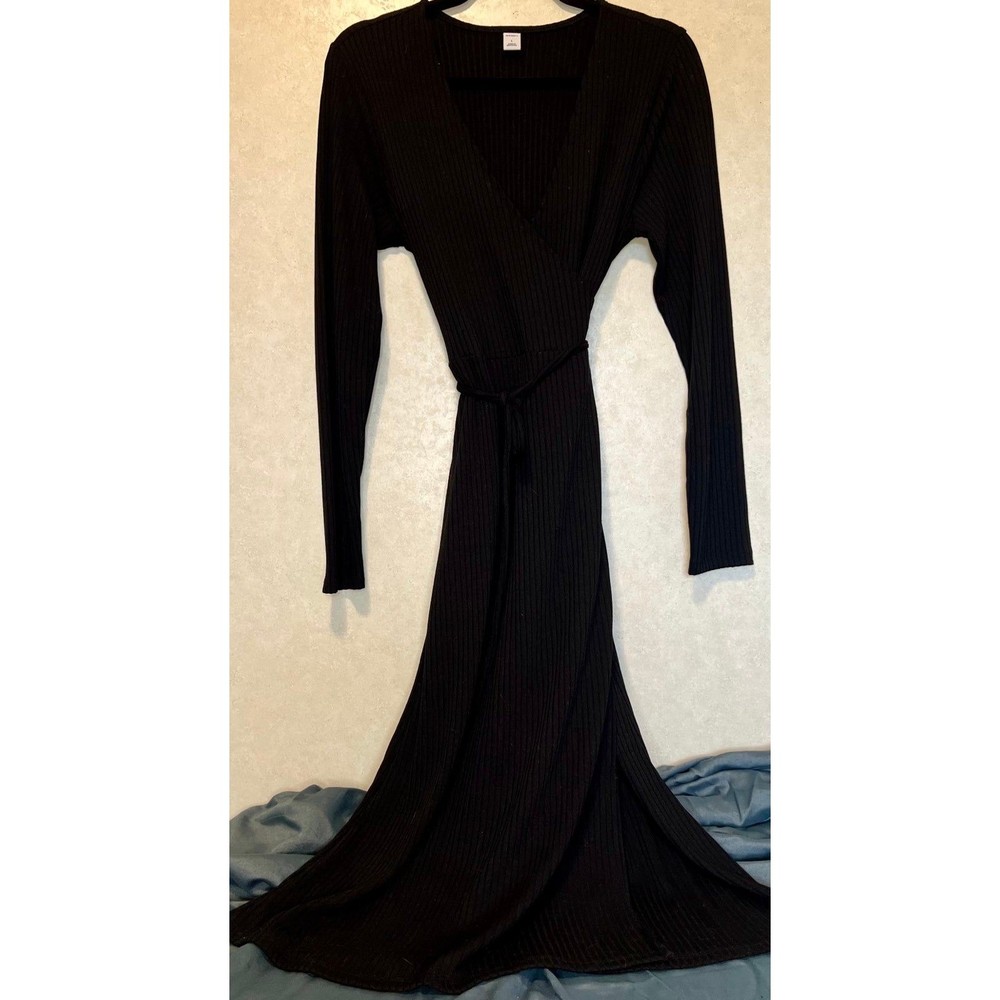 Old Navy Black Ribbed Wrap Dress